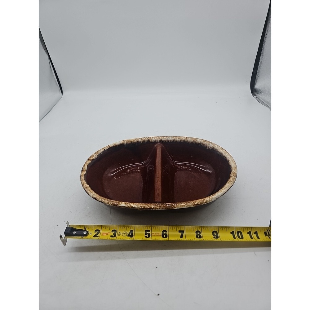Vintage Hull H.P. Co Oven Proof Oval Divided Casserole Brown Drip‎ Pottery USA